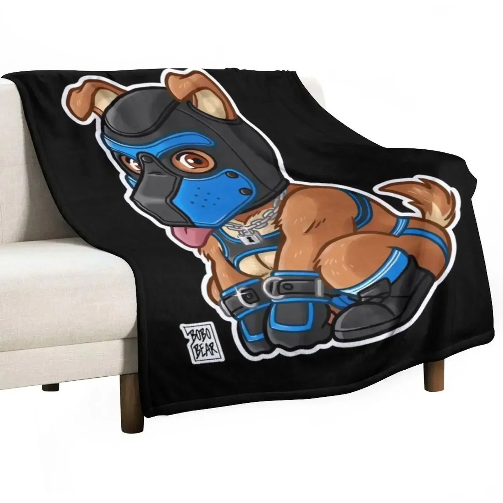PLAYFUL PUPPY - BLUE MASK - BEARZOO SERIES Throw Blanket Hairy Nap Extra Large Throw Personalized Gift Furry Bed linens Blankets