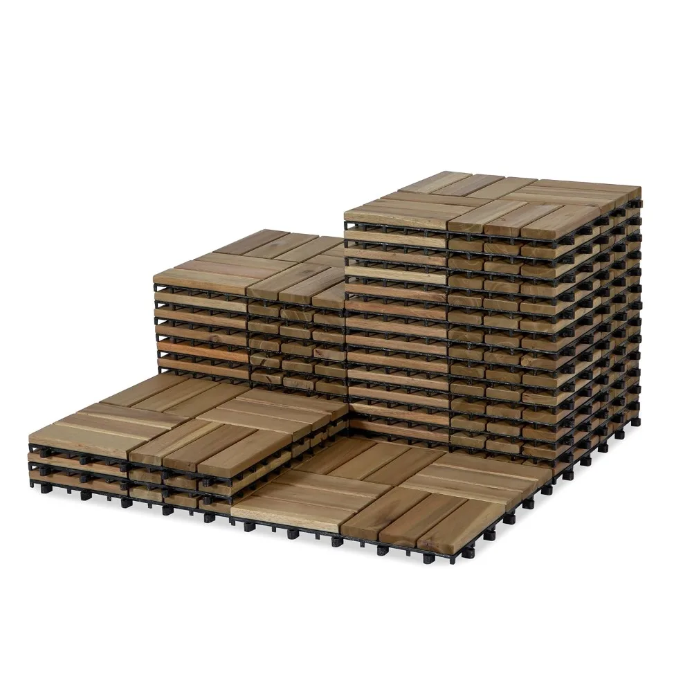 

Acacia Wood Interlocking Deck Tiles, 27-Piece Set for Outdoor Patios, Poolside, and Balconies - Durable Weather-Resistant Design