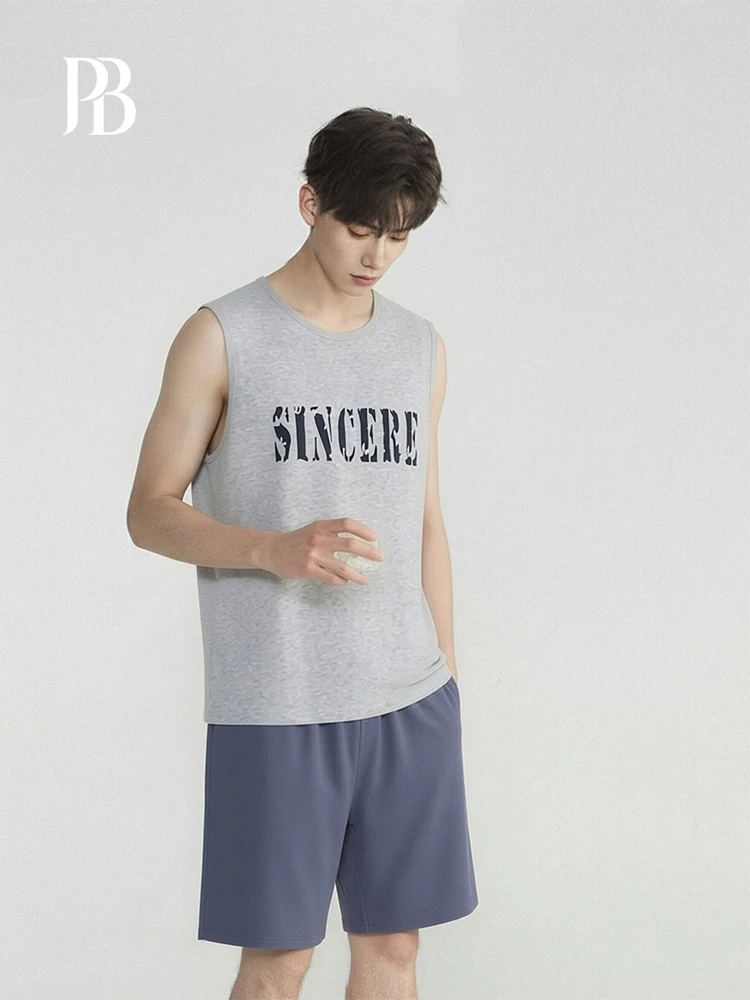 Men's Cotton Vest Sleepwear Summer Cool Feeling Ultra Soft Letter Home Clothes Vintage Style Breathable Comfortable Short Sleeve