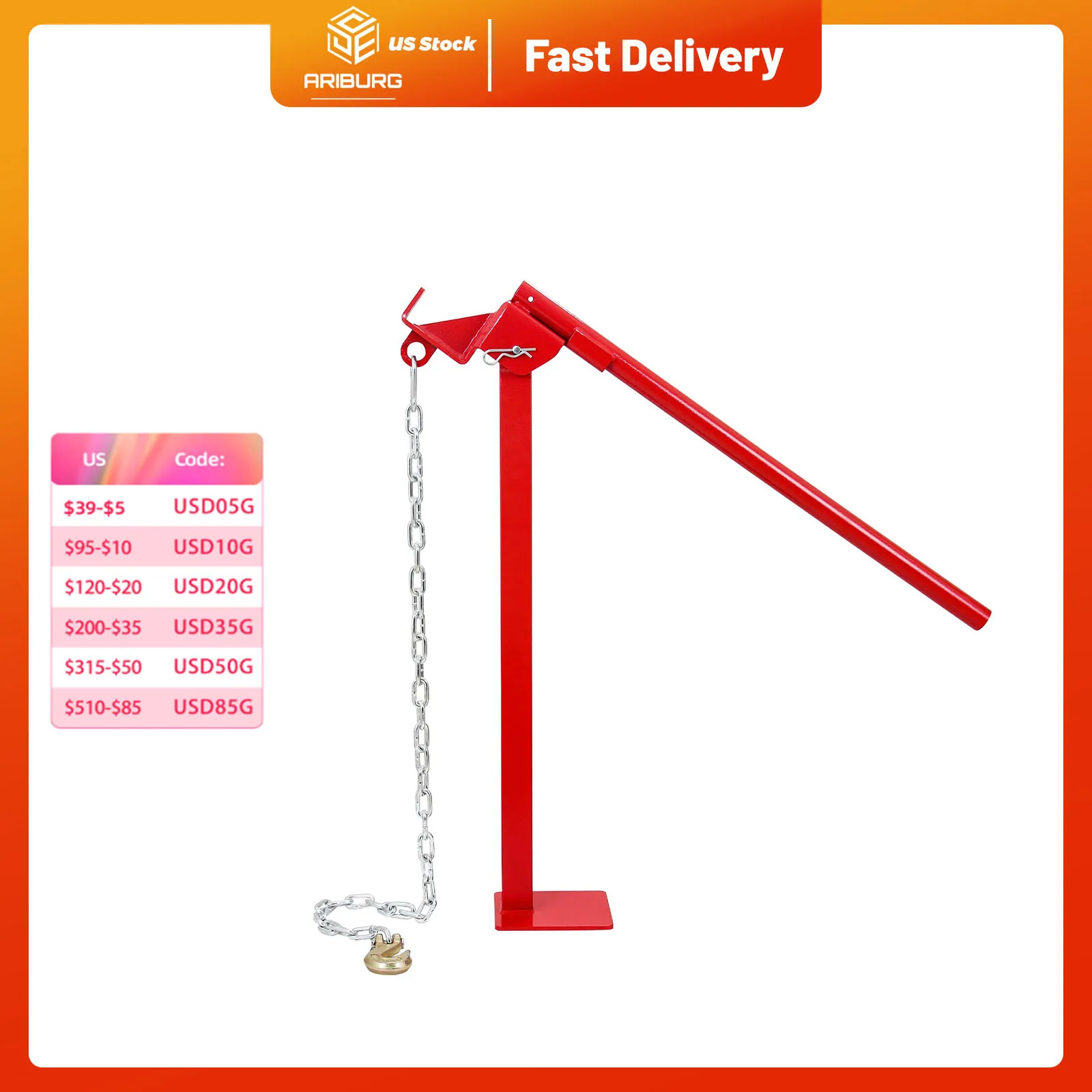 

32" T Post Remover Puller Standing Frame Fence Post Puller Lifting Chain Puller Red for Round Fence Posts Sign Posts Tree Stump