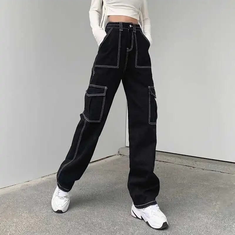 

High Waist Wide Leg Denim Pants Women's Bla Loose Floor-Length Casual Workwear Trousers Summer Season Cotton Stretch Denim