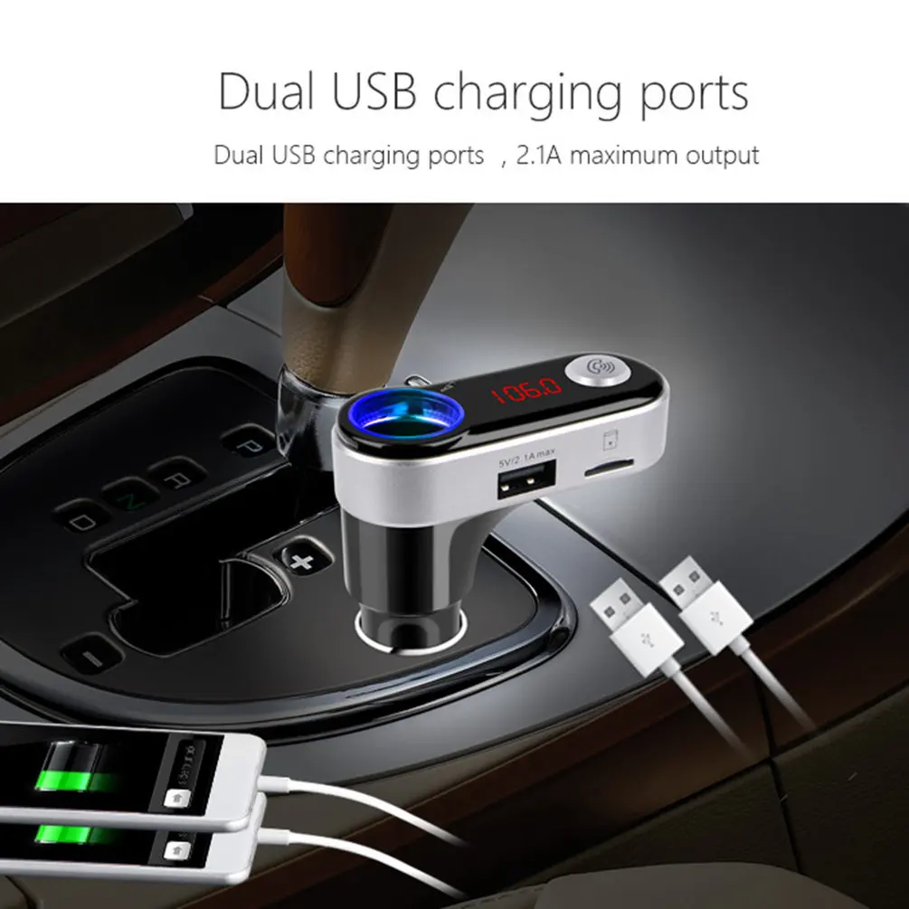 5V/2.1A Multifunction 4-in-1 CAR BC FM Transmitter With USB Flash Drives /TF Music Player USB Car Charger