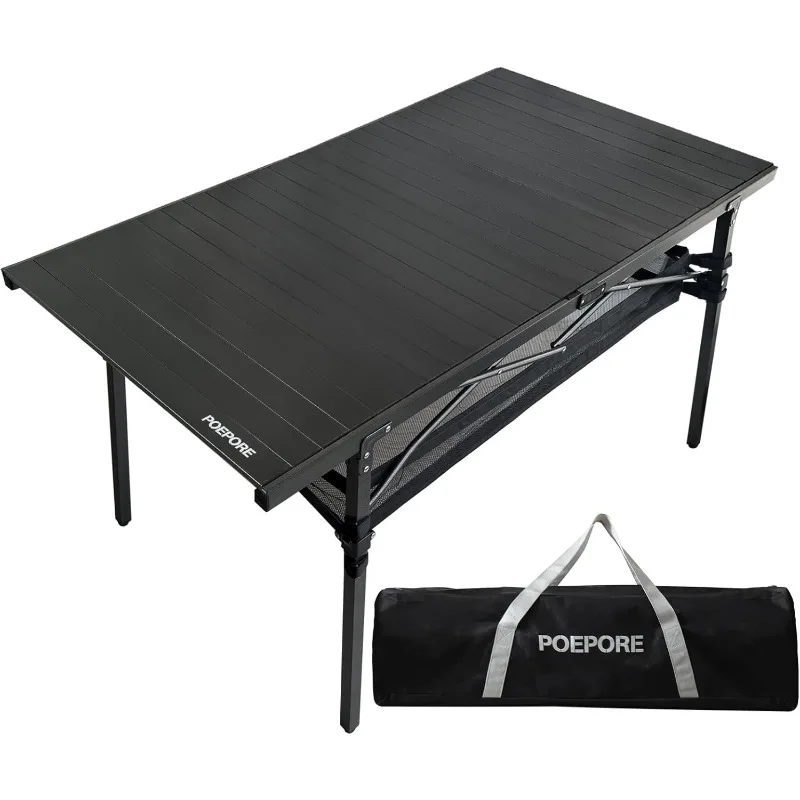 Large Folding Camping Table Aluminum with Storage for 4-6 People 54