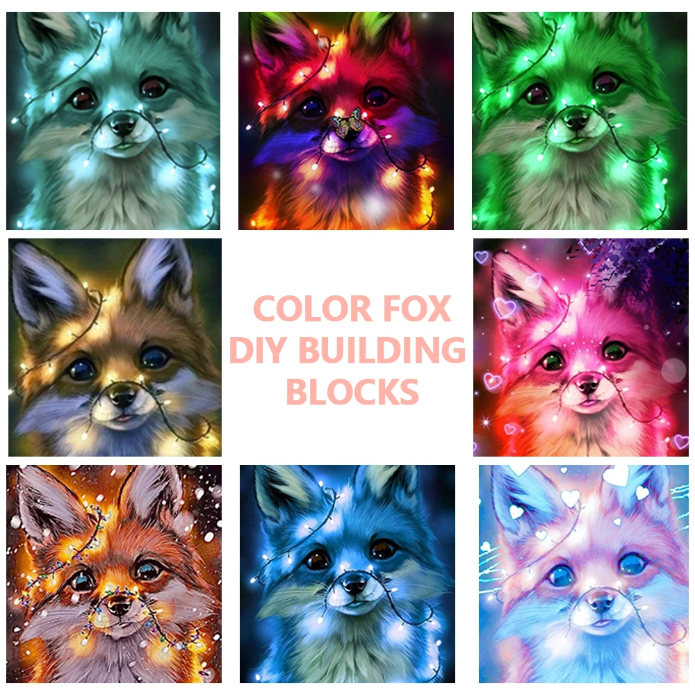 S048 Color Fox Animals DIY Painting Mosaic Home Decoration Building Block Toys Wall Art Painting Pixel Ornament Ideas Mural Gift