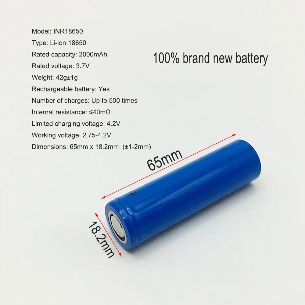 18650 3.7V High Quality 2000mAh Rechargeable Li-ion Battery For Our 18650 Toys, Tools, 9 LED mini flashlight etc+USB charger