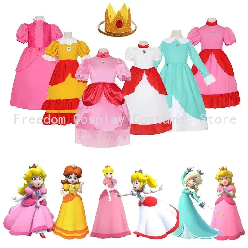 qq28LQGirls vestido de princesa Peach disfraz para niños traje de Carnaval de cumpleaños fiesta de Halloween costo de Cosplay