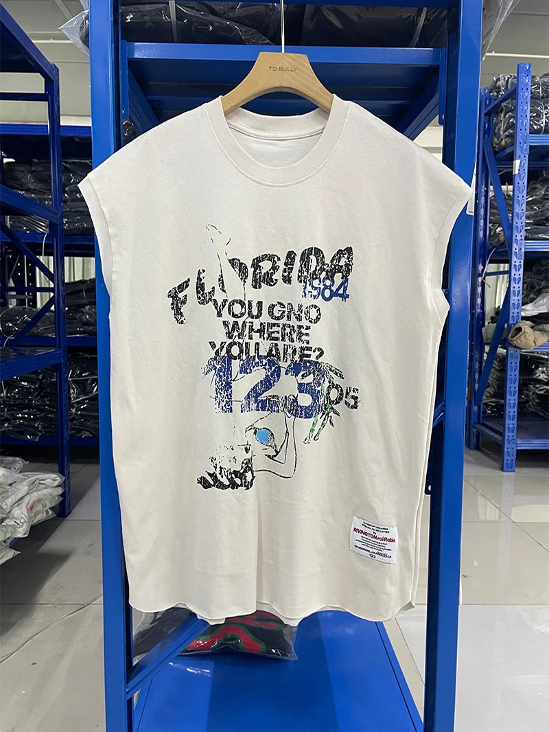 Miami Limited Capsule Series Graffiti Shoulder Sleeveless Vest Men's Trendy Cotton Sweat Absorbent round Neck Casual Top