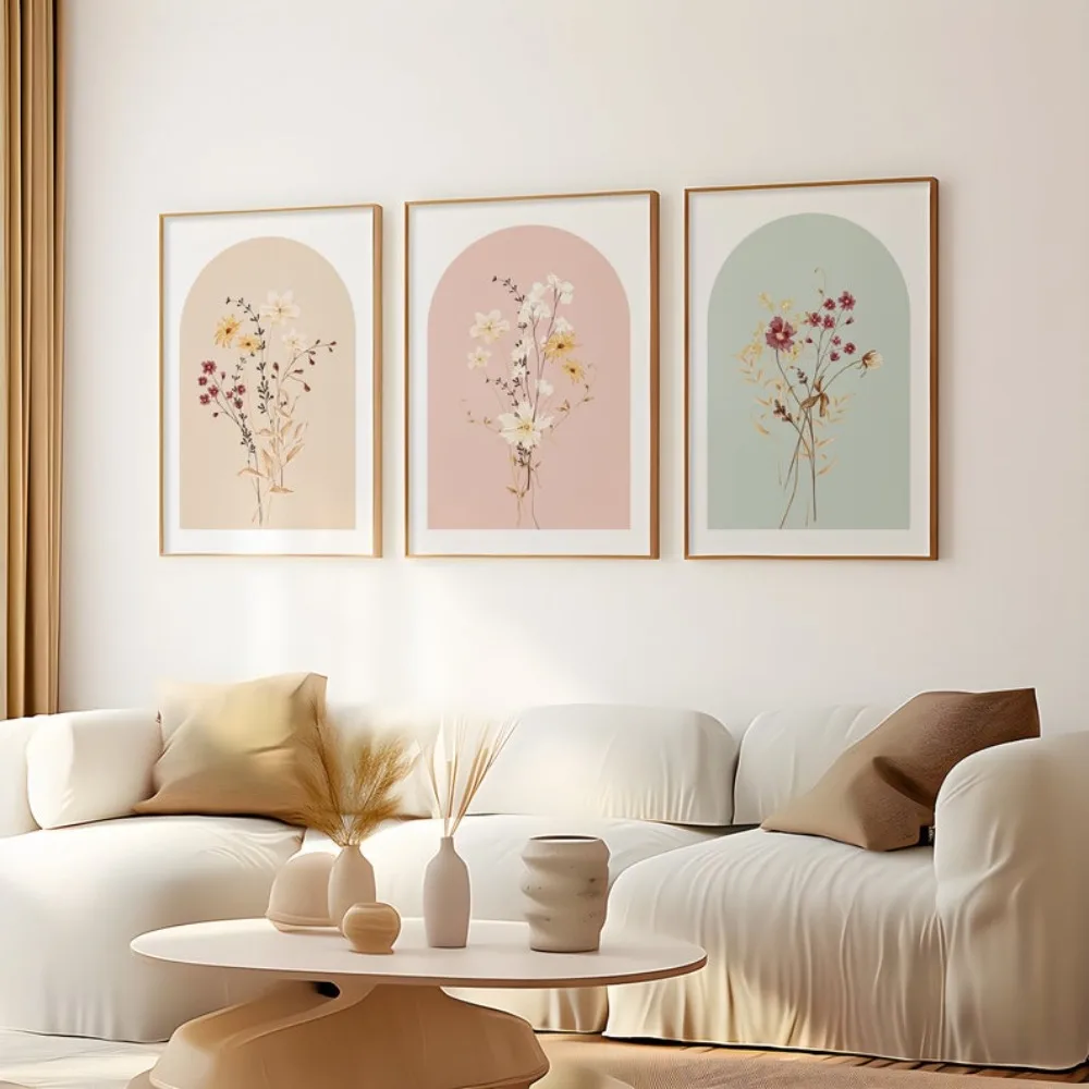 A Set of 3 Watercolor Flower Prints,wildflower Art,simple Modern Home Decoration,Bohemian Bouquet,frameless Canvas Painting