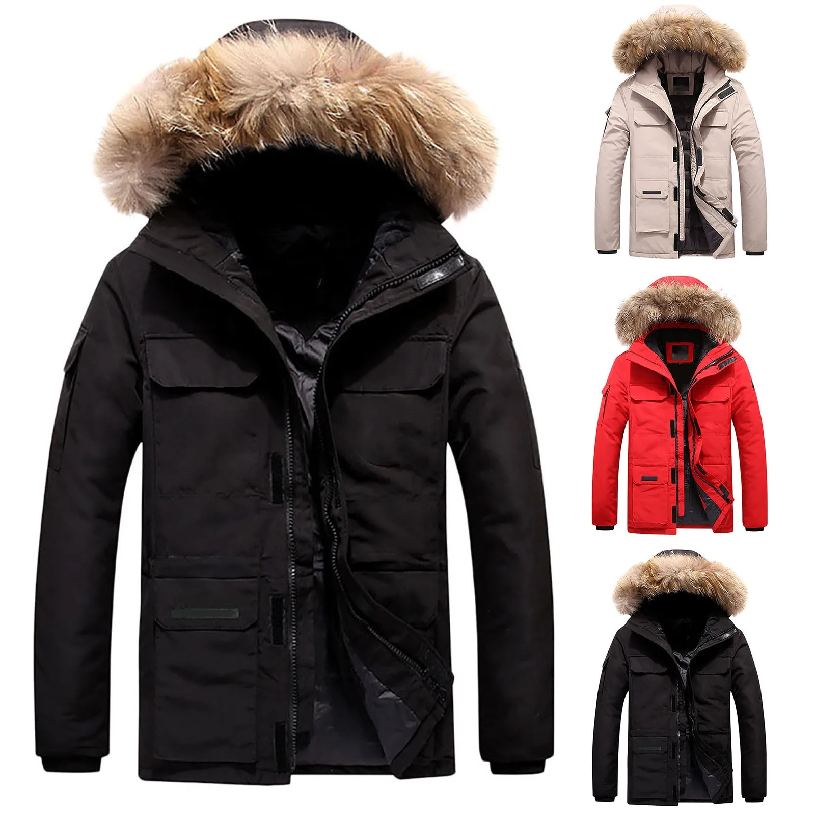 Winter Hooded Windbreaker Parka Mens Thick Warm Cotton Padded Jacket Military Tactical Pockets Casual Coat Work Wear Overcoat