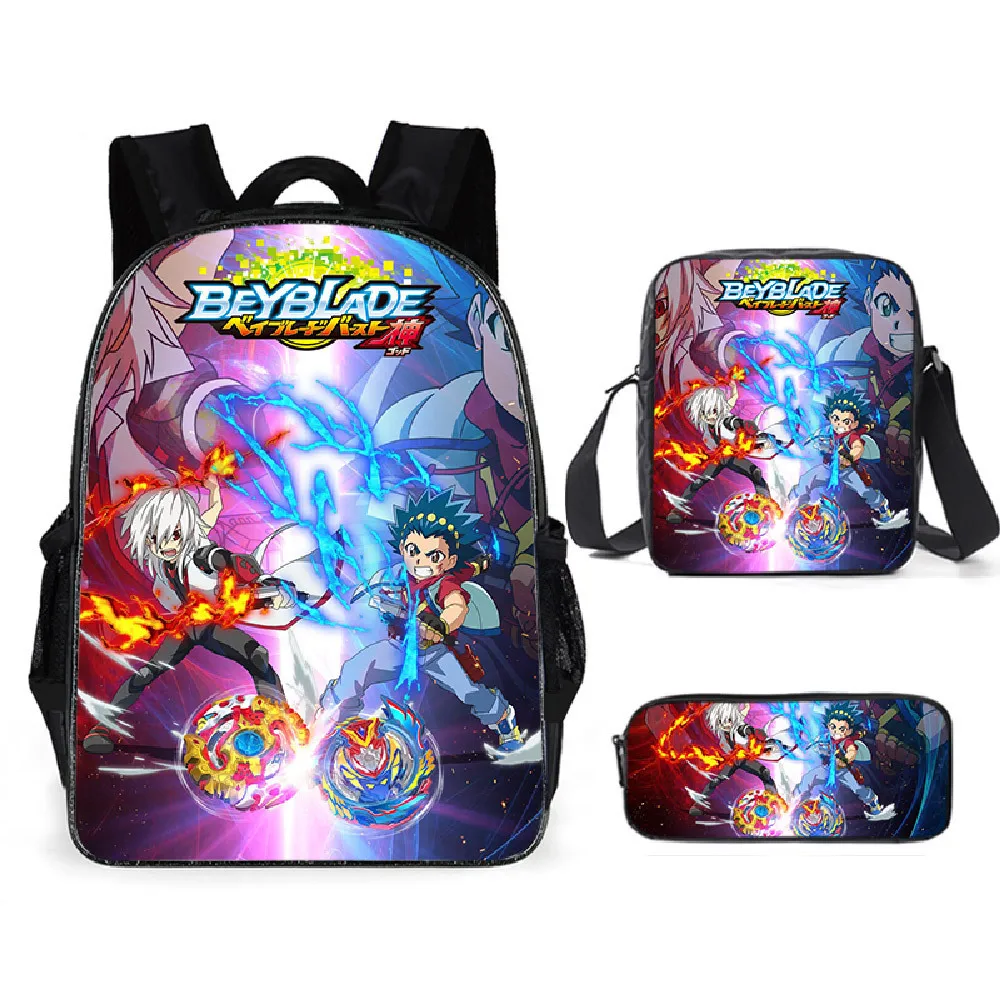 

3Pcs/set Japanese Anime Beyblade Backpack 3D School Bag Sets for Teenager Boys Girls Cartoon Schoolbags Mochilas