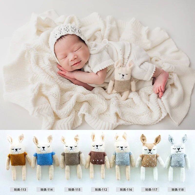 Newborn Photography Doll Props Cute Animals Handmade Knitted Doll Mohair Cartoon Rabbit Toys Studio Shoots Photo Props Accessory