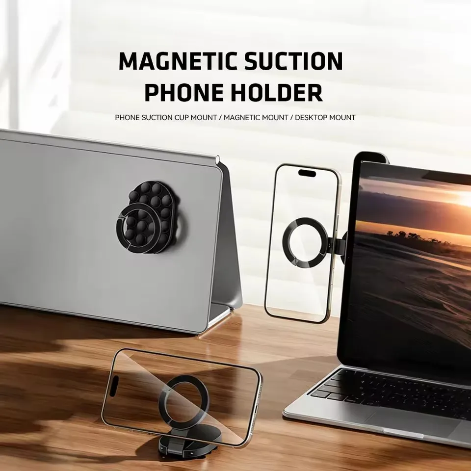 MA39 Magnetic Foldable Phone Stand Universal 360° Rotation Desktop Mobile Holder With Suction Cups At The Bottom view 3