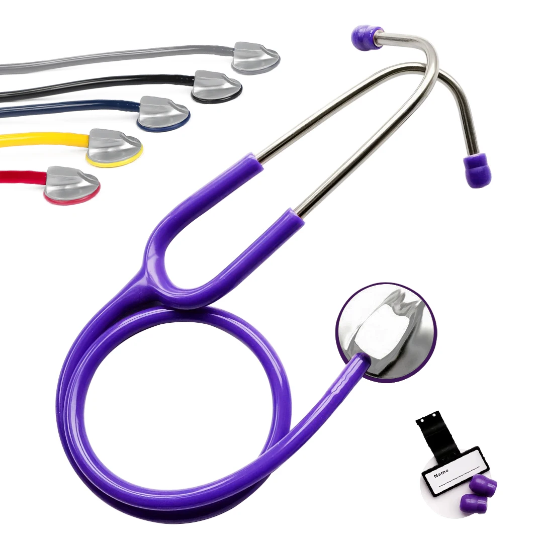 

Single Tube Professional Medical Adult Cardiology Doctor Stethoscope Estetoscopio for Nurse Student with Earplug Name Tag D2