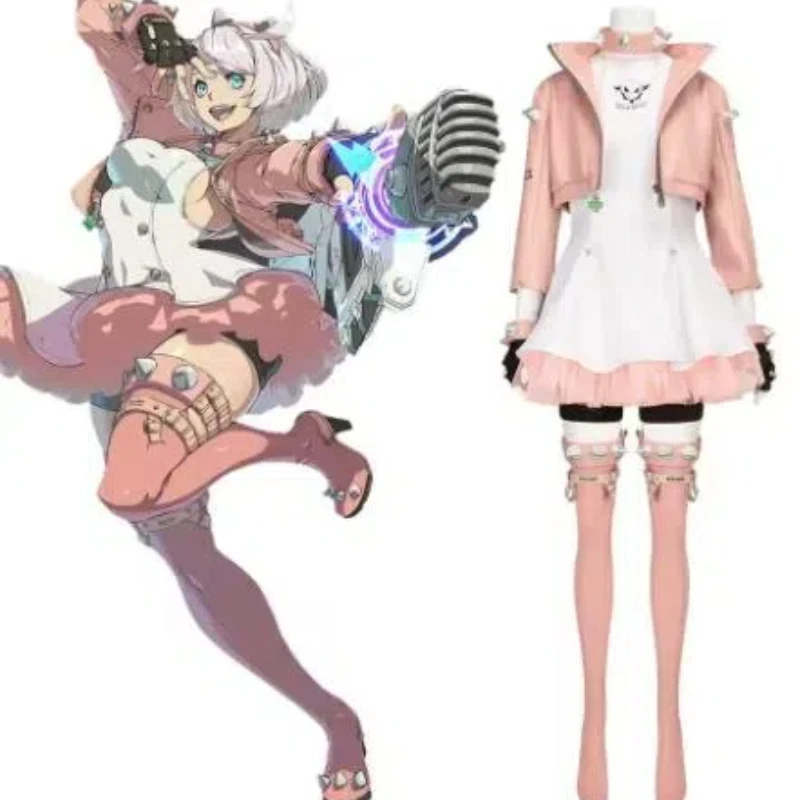 Guilty Gear Strive GGST Sweet Daydream Bullet Train El Elphelt Valentine Cosplay Pink Punk Pocker Outfit Dress Costume