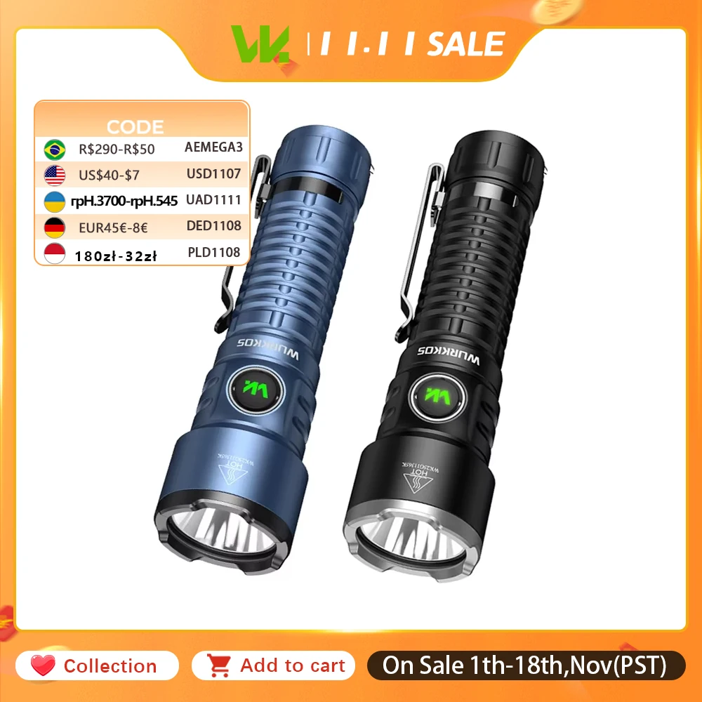 Wurkkos TS28 EDC Flashlight 3200 LM Rechargeable 21700 Battery 506m Beam Distance Magnetic Tail Cap Self-Defense Flashlight