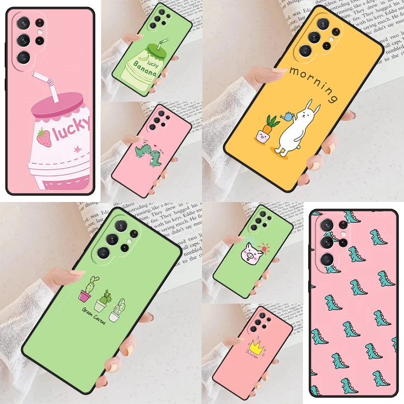 Cute Cactus Avocado Cactus Dinosaur Phone Case For Samsung Galaxy S24 S23 S22 S21 Ultra S10 Note 10 Pro S20 Plus FE S9 S8 Cover