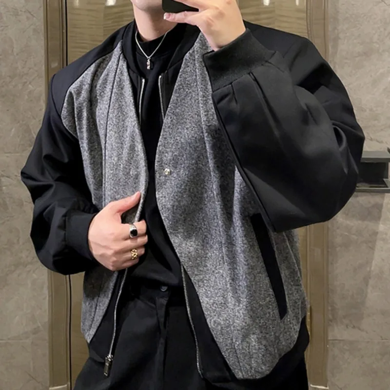 

Осенняя мужская куртка в стиле пэчворк с цветными блоками, свободные элитные нишевые короткие пальто с интернет-знаменитостями из двух частей, мужские куртки 2025 г.