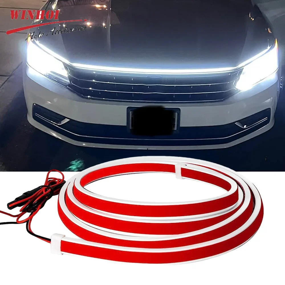 Varredura de partida led capô do carro luz tira lâmpada decorativa flexível drl luzes diurnas auto farol tiras carro assecories