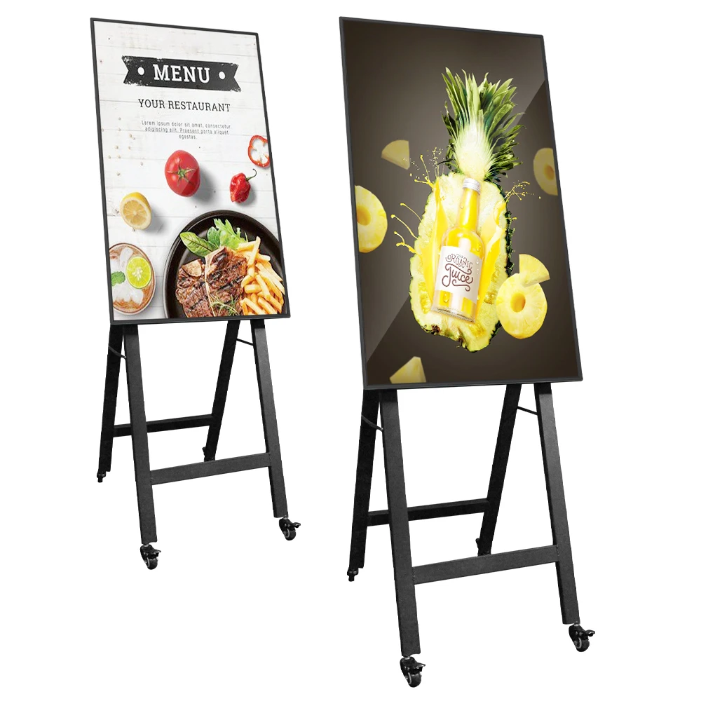 43 55 Inch Indoor Portable A Type Electronic Poster Displays Android Moveable LCD Digital Signage Poster