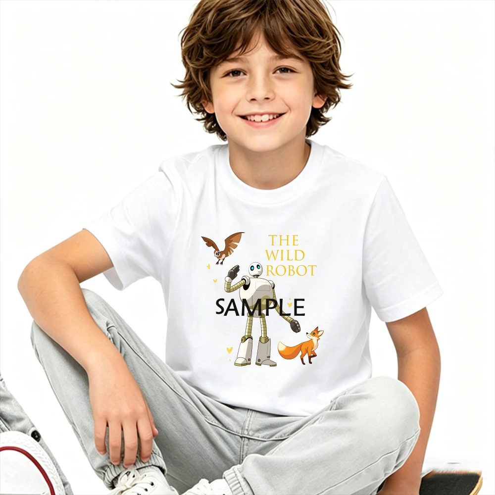 Funny Cute Kids The Wild Robot Cartoon Fox Face Print T‑Shirt Boys Girls Short Sleeve Tee Children Soft Cotton Daily Casual Tops