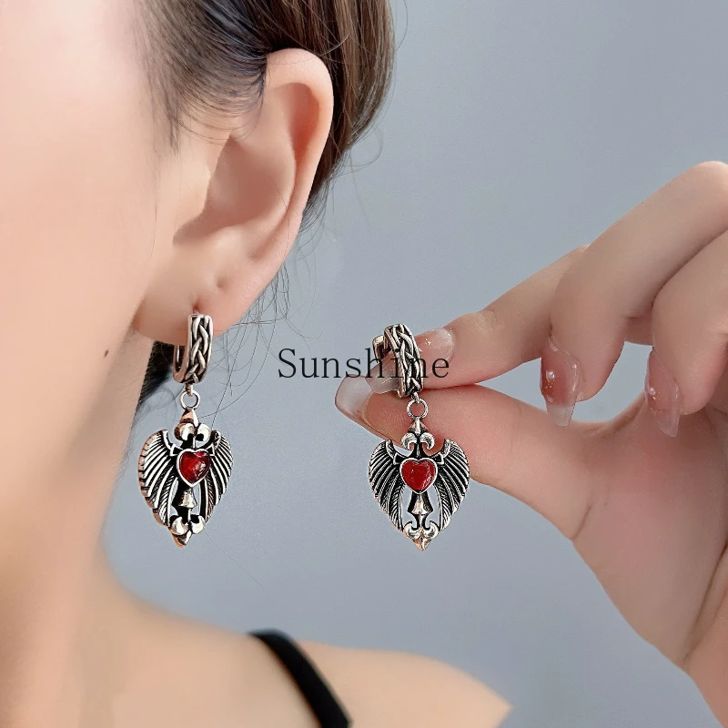 

Love wings special-shaped ear buckles punk retro earrings