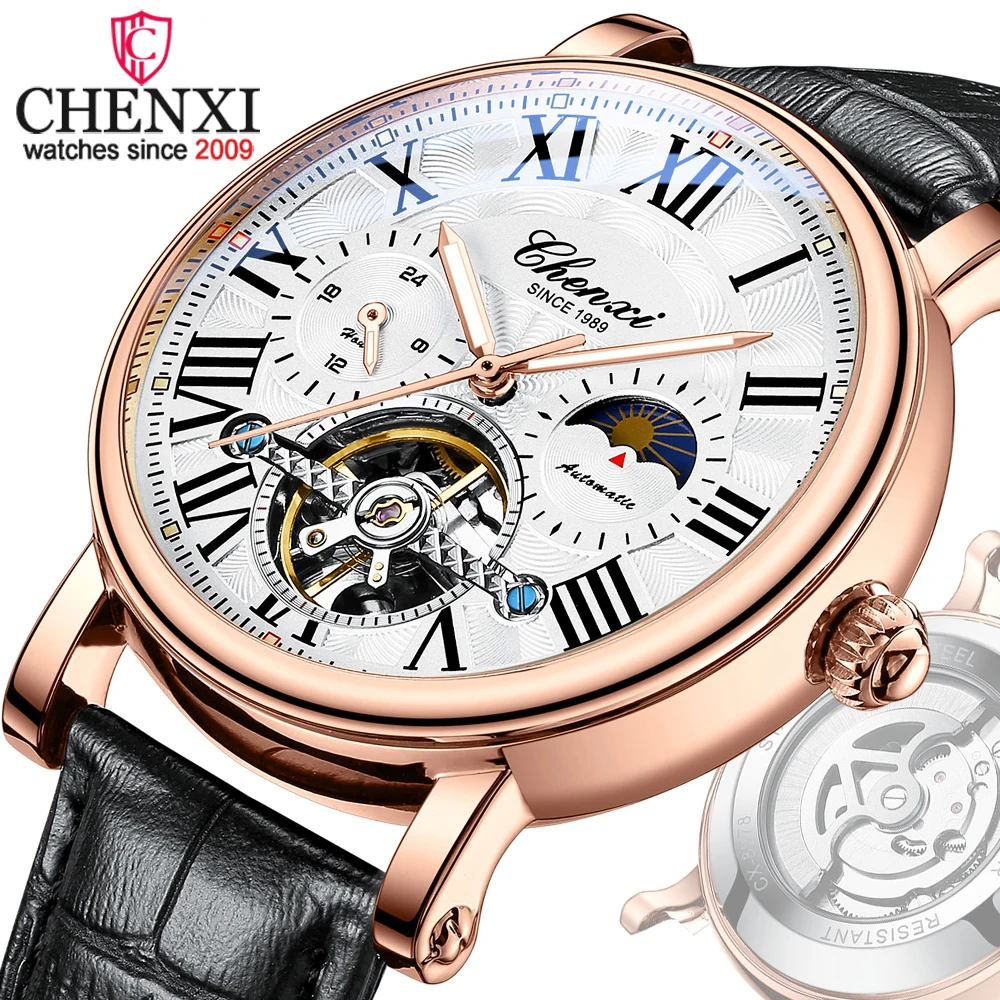 CHENXI Brand Mens Watches Luxury Waterproof Automatic Mechanical Wristwatch Men Business Luminous Quartz Watch Leather Clock