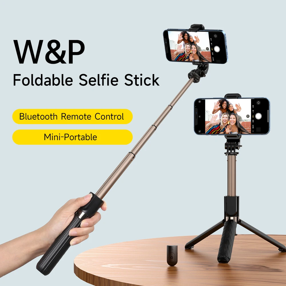 W&P Mini Selfie Stick Tripod Stand 32 Inch Remote Control Extendable for iPhone Huawei Samsung Android Smartphone