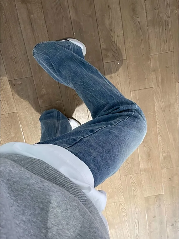 

Мужские джинсы с синим узором «Молния», летние, CleanFit Design Sensation, с эффектом потертости, расклешенные, прямого кроя