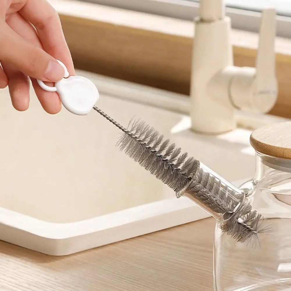 

4pcs Bendable Bottle Cleaner Brush Set Hard Bristles Various Sizes Drinking Straw Cleaning Brush with Storage Ring Hangable