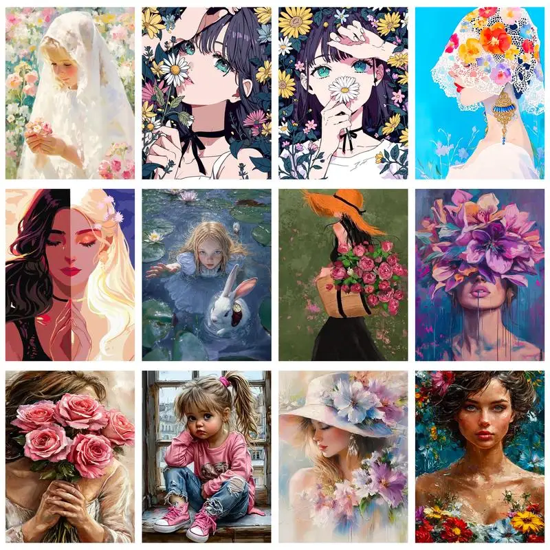 

CHENISTORY Oil Painting By Number Cartoon Girl Wall Art DIY Frame Pictures By Number Acrylic Canvas Home Decoration 60x75cm