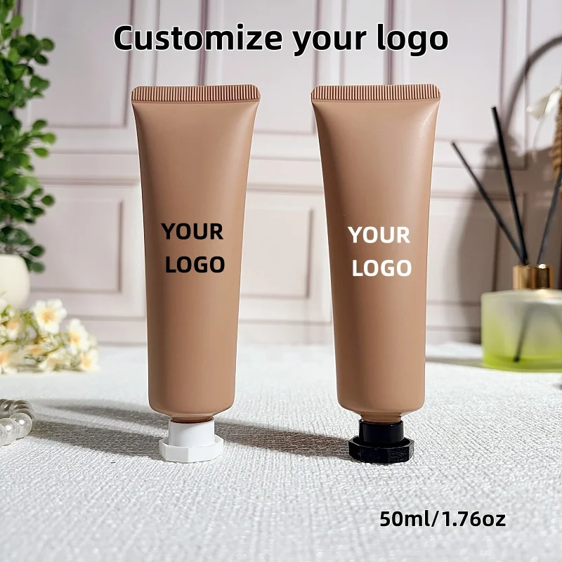 

【Индивидуальный логотип】50 шт. оптом по выгодной цене, коричневые пустые мягкие тюбики 50 мл для косметического геля, очищающего средства для лица, шампуня, упаковка