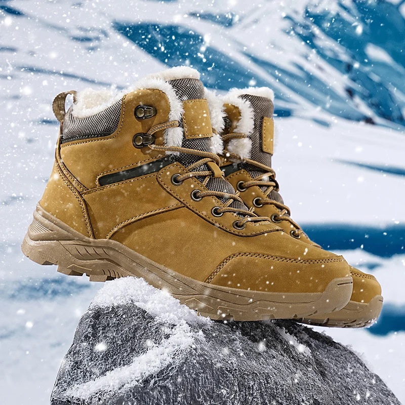 Men winter with fur warm thick dad shoes lace up snow boots sports and leisure middle-aged and elderly walking shoes anti slip