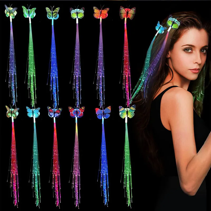 1/10pcs LED Hair Braid Ligth Up Butterfly Wigs Birthday Wedding Party Glowing Fiber Optic Hair Braid Christmas Hair Accessories