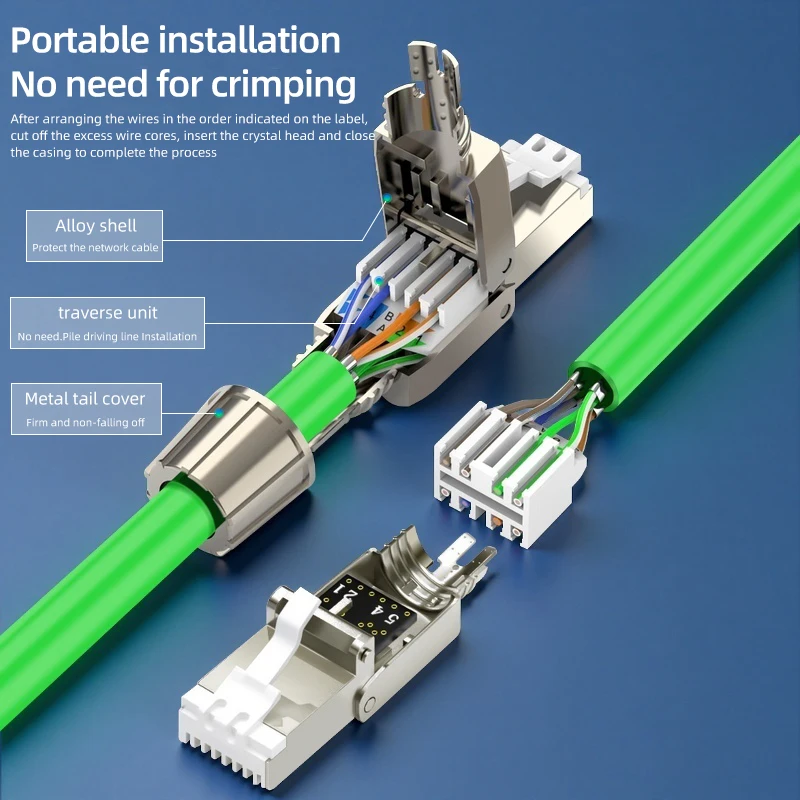 BYXGD Reusable Tool-Free RJ45 Connectors, Cat5e Cat6a Cat7 Shielded Metal Plug, 100Mbps 1000Mbps 10Gbps Ethernet Cable Connector
