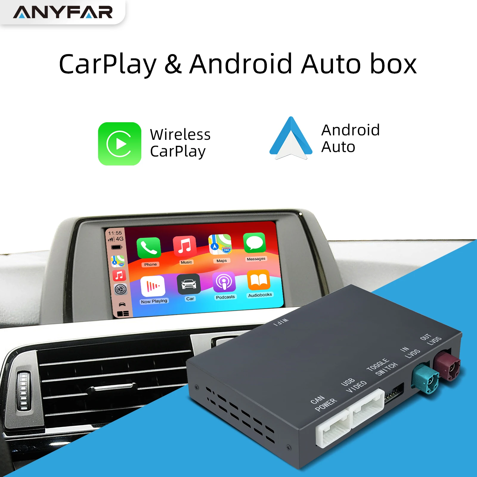 

ANYFAR НОВЫЙ беспроводной CarPlay и Android Auto для BMW с системами NBT и CIC, для серий 1, 2, 3, 4, 5, X1, X3, X4, X5, F20, F30, F31, F34, F10, F48, F25, F26, F15, F60