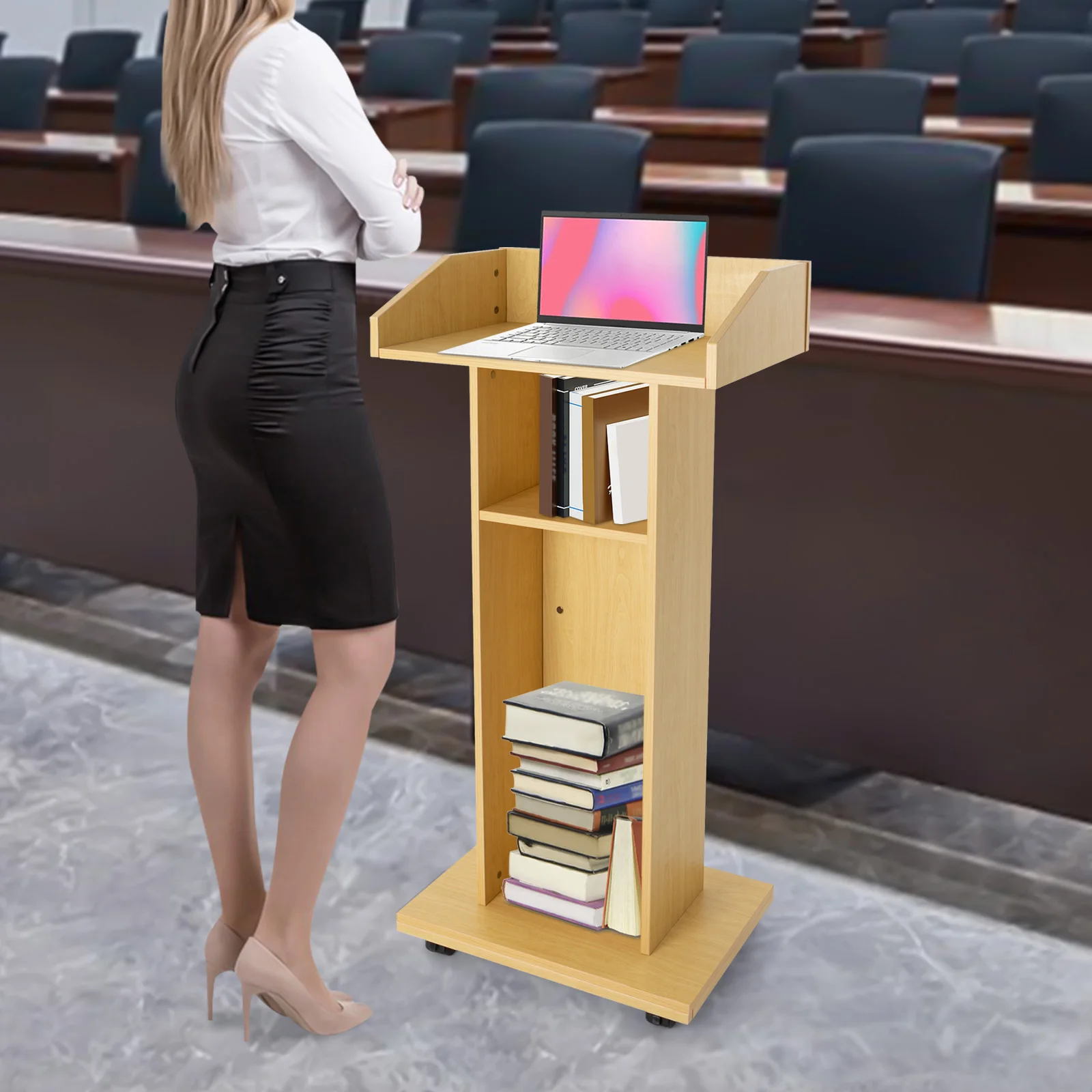 (بيع التخليص!) حامل عرض متنقل ذو 4 عجلات مع حامل عرض مؤتمرات الفرامل للمكتب والفصول الدراسية #5