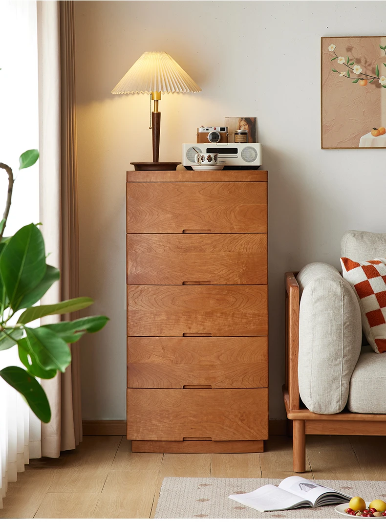 Cherry wood chest of drawers curved drawer surface living room storage cabinet bedroom drawer cabinet