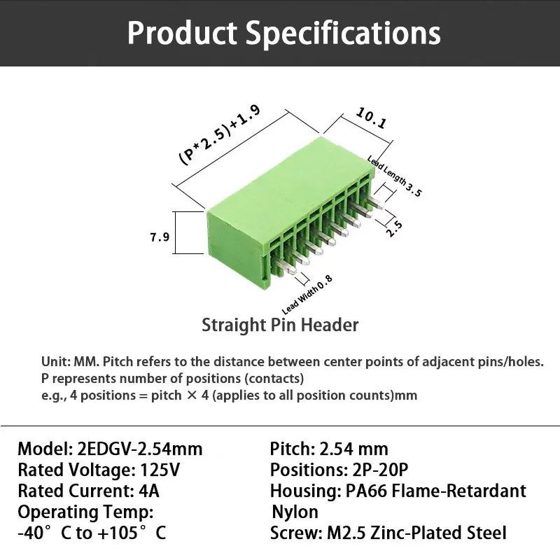 직렬 핀 헤더 PA66 나일론 | 절연 산업용 2.54mm 커넥터 키트 (2P-24P) | 군사/신에너지 호환