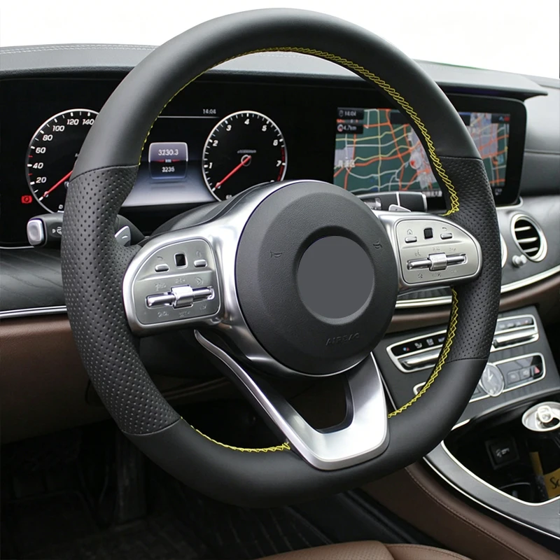 

Чехол на руль для Mercedes-Benz S-Class W222, GLC, A-Class W177, C-Class W205, E-Class W213, кожаный, ручной работы, для интерьера автомобиля