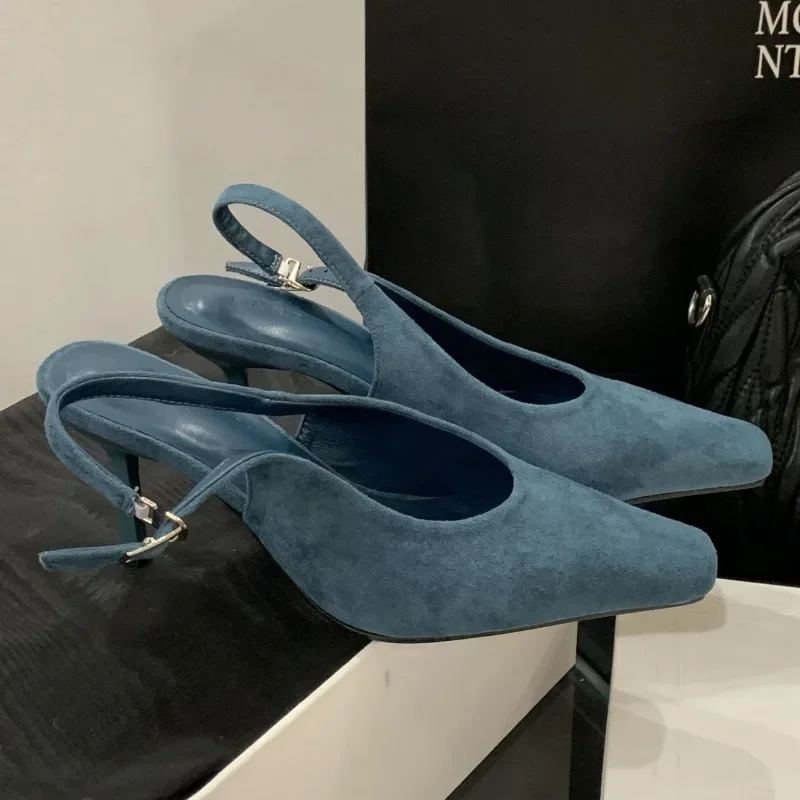 

Пикантные модные женские летние туфли на высоком каблуке, новые офисные туфли с квадратным носком, женские элегантные туфли-лодочки с открытой пяткой на пятке, женские туфли-лодочки