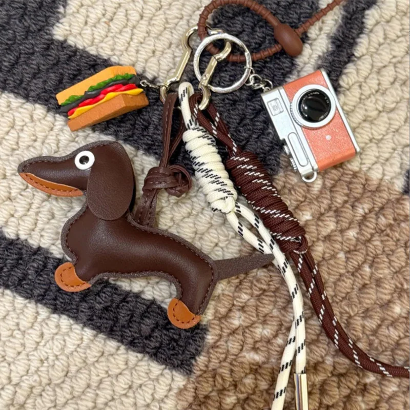 DIY Personality Car Key Chain Dachshund Dog Bag Pendant Woven Rope Hanging Mobile Phone Lanyard Bag Accessories Jewelry Key Ring