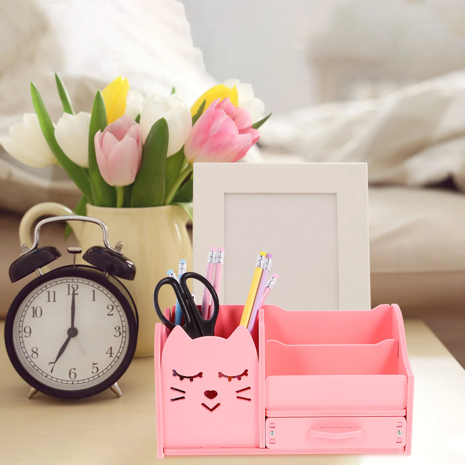 

1 Set Pen Holder Storage Box Desktop Organizer Stationery Pencil Marker Sorting Compartment Plastic Multi-Functional Office