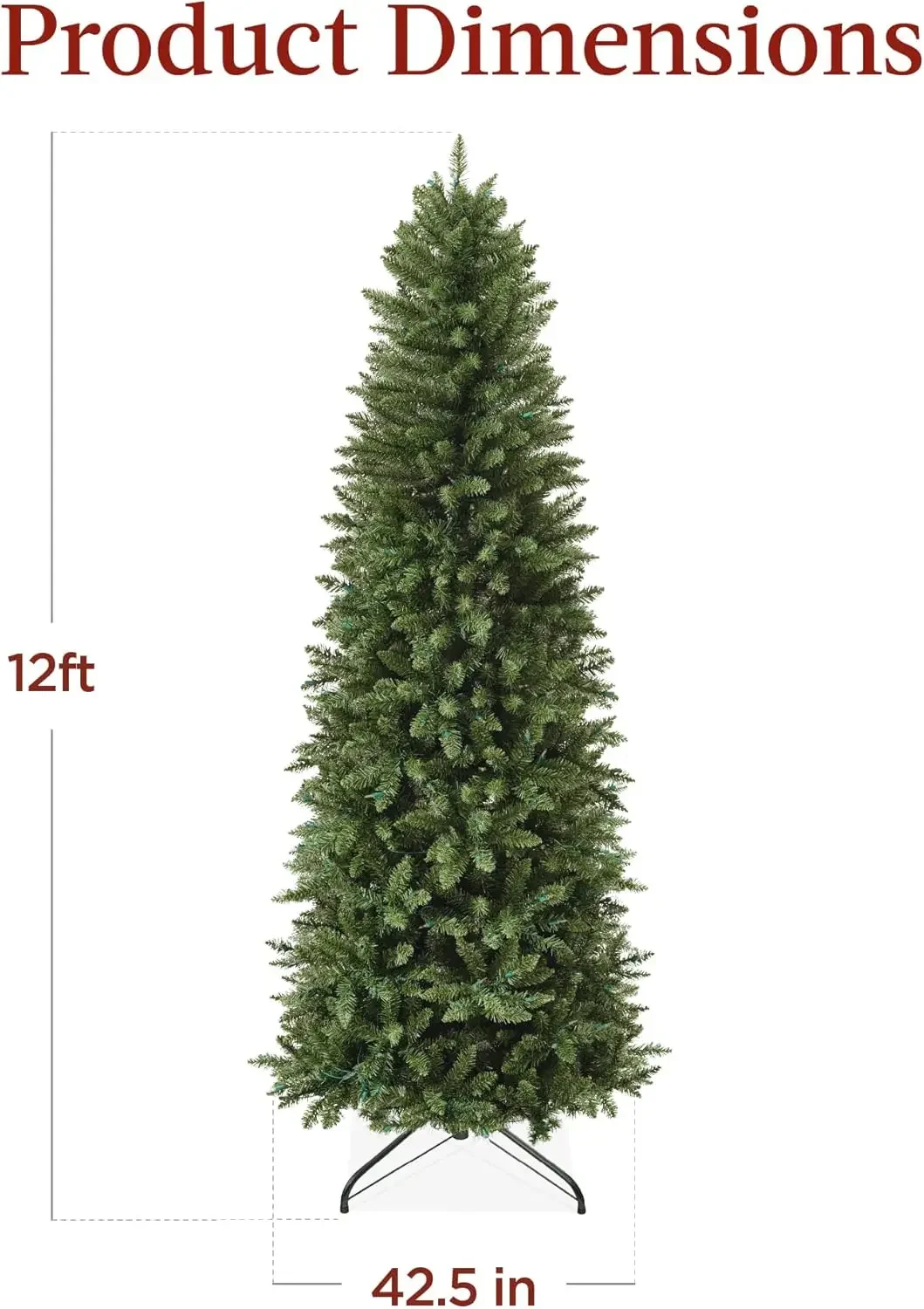 Best Choice Products Prelit Pencil Christmas Tree, 12ft Premium Artificial Tree, Realistic Lighted Spruce Holiday Decor w/Warm