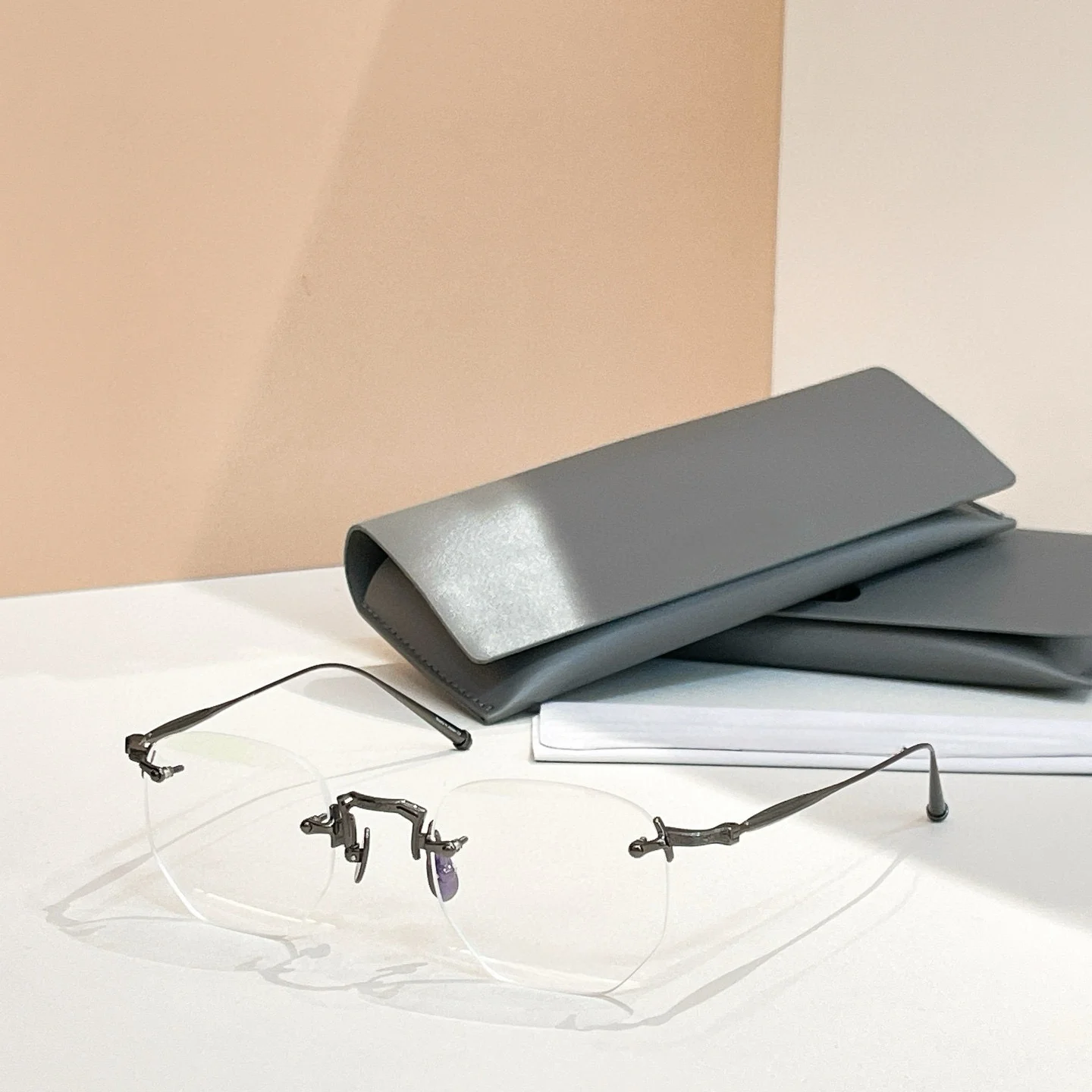 Belight Optical Japan Design Rimless Titanium Square Shape Handmade Vintage Retro Acetate Eyeglasses Prescription M3014