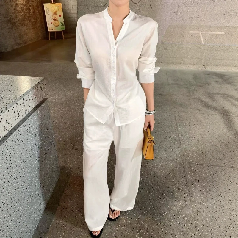 2026 Lazy Old Money Style Elegant Long Sleeved Top and Slim Fit High Waisted Lace up Casual Pants Two-piece Set