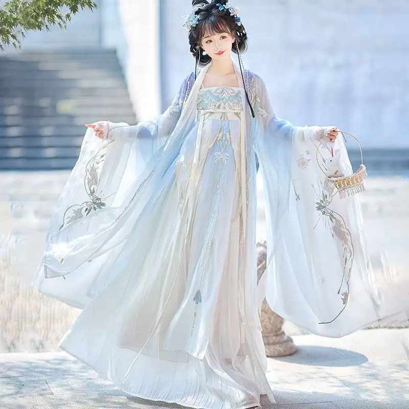 Qianyu Heavy Industry Hanfu Embroidered Chest Length Robe Skirt Hezi Immortal Style Big Sleeve Spring Summer Autumn Set