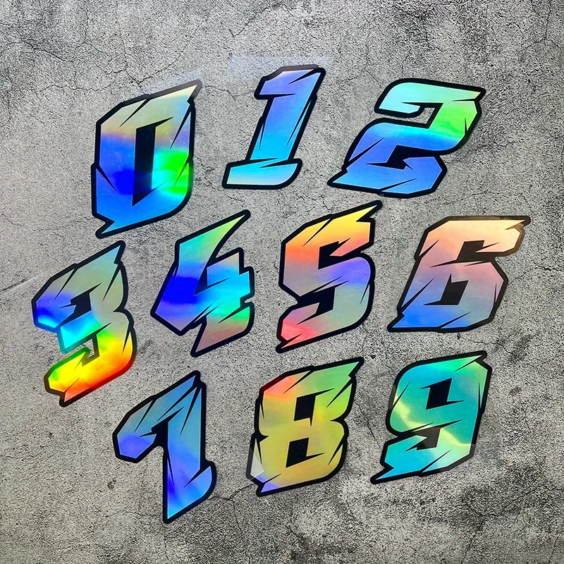 

1PC Cool Arabic Numerals Laser Motorcycle Stickers for Motorbike Helmet Front Fairing Waterproof Self-adhesive Vinyl Decals