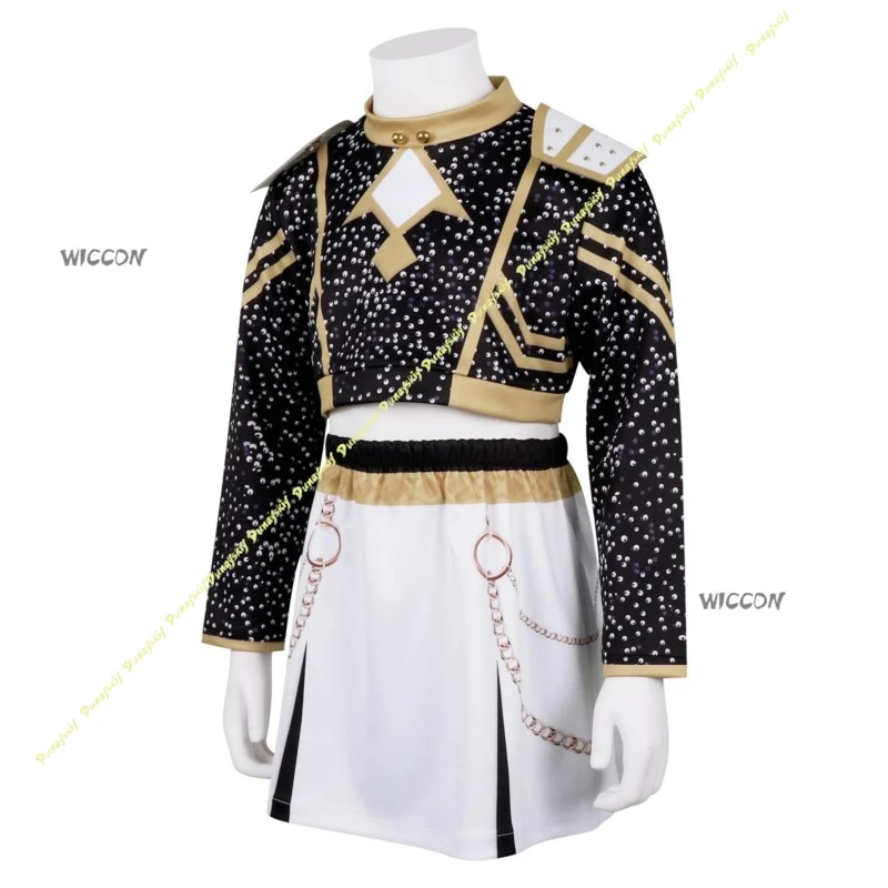 Kostiumy Cosplay KPop Demon Hunters Anime HUNTR/X Rumi Mira Zoey Peruki Czarna Sukienka Spódnica z Nadrukiem dla Dziewczyn na Scenę Boże Narodzenie Halloween