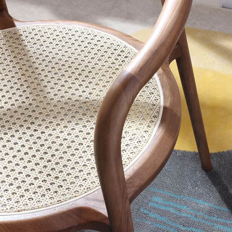 For Nordic solid wood rattan armchair single person backrest sofa chair living room leisure medieval  Japanese style desk