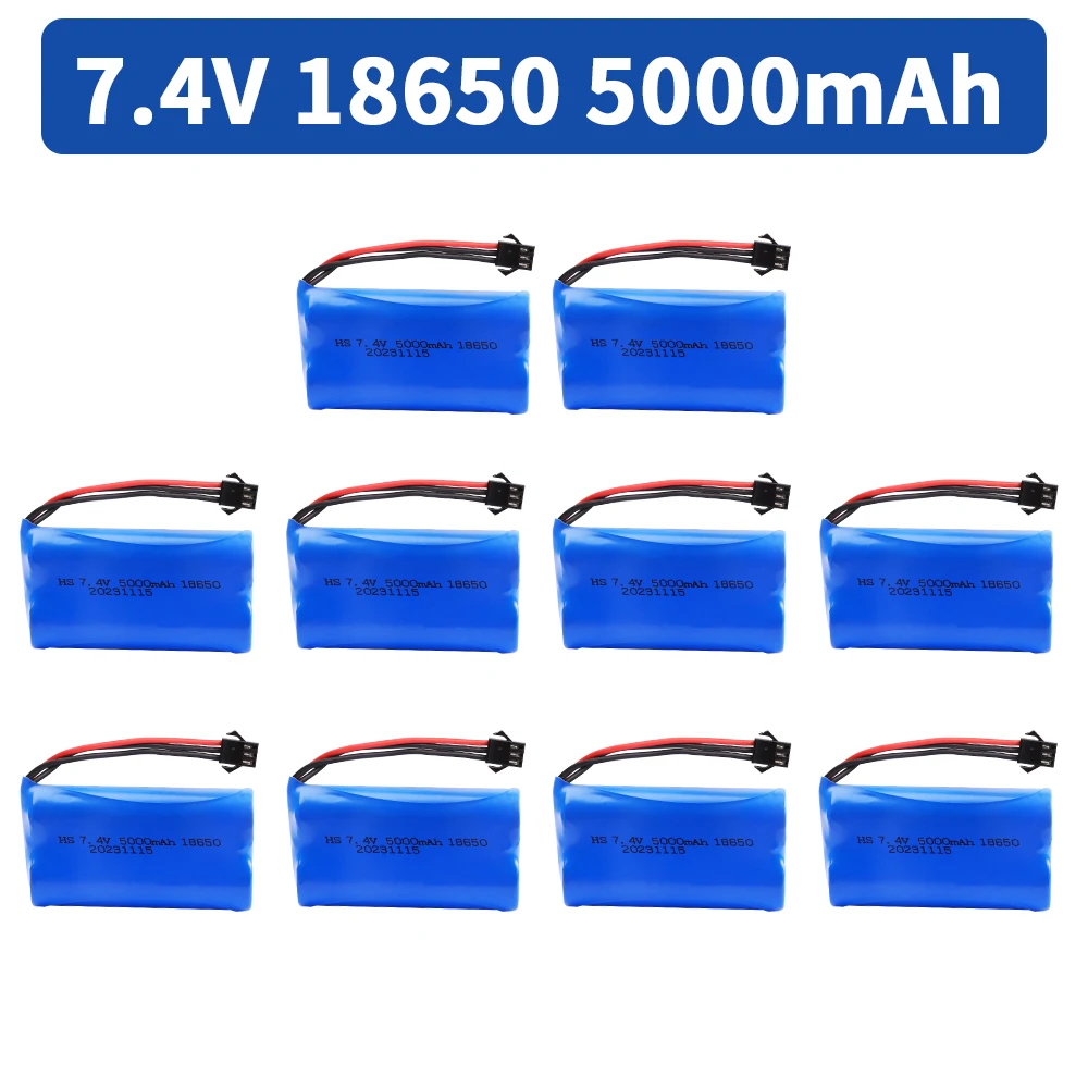 

7.4V 5000mAh Li-ion battery SM-3P for MN128 Watch Gesture Sensing Twisted RC stunt car 18650 7.4v battery For RC Cars SM3P Plug